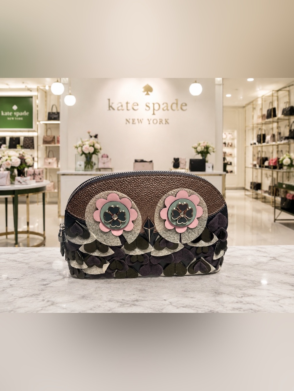 Kate Spade Owl Cosmetic Pouch NWT (Blue/Grey/Pink)